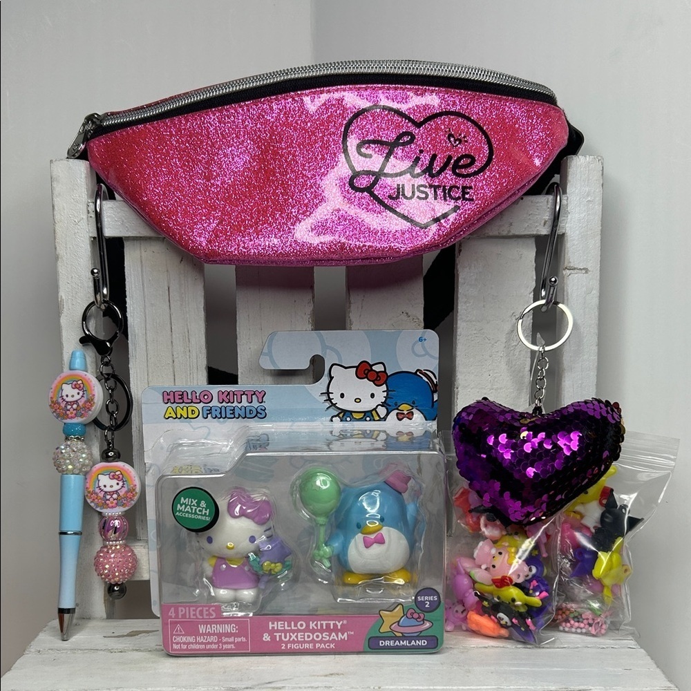Hello Kitty Figures, Pen, Keychain & DIY Bag Charms and Justice Bag